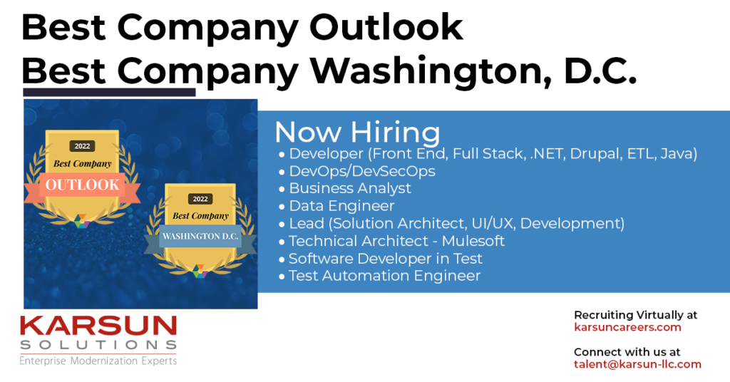 Best Company Outlook Best Company in Washington DC Now Hiring Developers, DevSecOps, Business Analysts, Data Engineers, Leads, Technical Architects, SDET and Test Automation Engineers